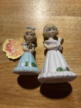 Vintage Porcelain Girl Figurines in Pastel Blue and Pink